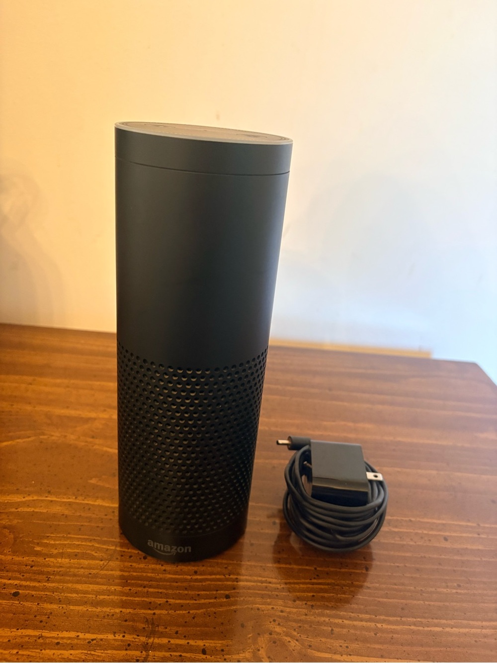 Amazon 1st generation Black Cylindrical Smart Speaker with Power Adapter